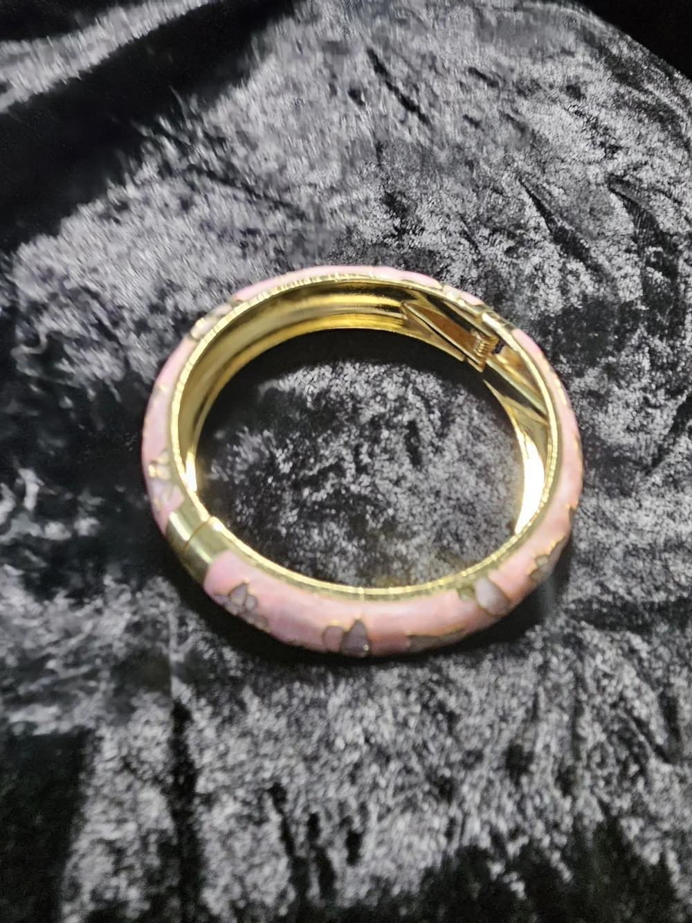 Pink Floral Enamel Hinged Bangle Bracelet - Unknown Brand
